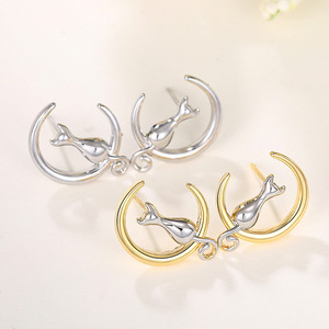 Pendientes de gato y luna para mujer, diseño lindo y dulce, accesorios para las orejas de uso diario - Product Image 5