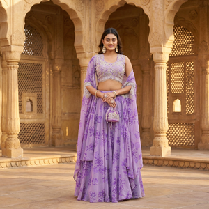 TENNYC Lahenga Choli en Georgette avec broderie de fil complexe, sequins et perles tubulaires, longueur cheville, pour fêtes et mariages - Product Image 1