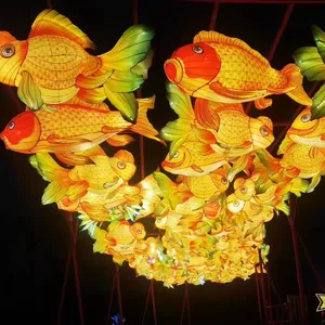 中国年户外布艺鱼灯展示海洋动物主题穿越拱门照明鱼灯隧道