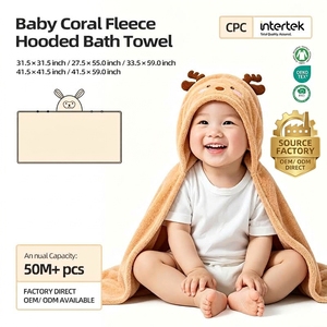 Toalla con Capucha para Bebé Clase A al por Mayor, <span class=keywords><strong>Poncho</strong></span> de <span class=keywords><strong>Baño</strong></span> de Forro Polar Coral para Niños, Capa con Capucha de Animales 3D, Albornoz para Bebés, Toalla de Playa para Niños Pequeños - Product Image 1