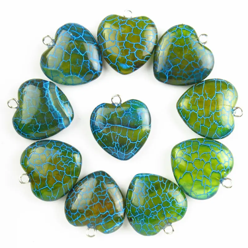 Free Shipping 10pcs Blue Green heart pendants Dragon Veins agate beads healing gemstones crystals heart stones crystal pendant