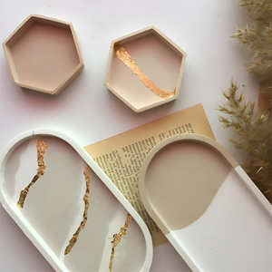 Mohom sang trọng thiết kế hiện đại Khay lá vàng khay Bê tông với lá vàng để hiển thị xà phòng hoặc đồ trang sức khay trang trí - Product Image 3