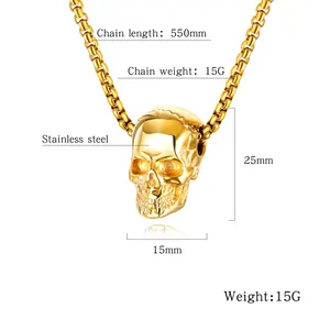 Độc quyền phổ biến ưa thích mát mẻ Mens đồ trang sức vàng đen bạc màu sọ Vòng cổ người đàn ông thép không gỉ - Product Image 6