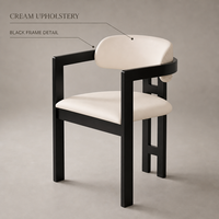 Fauteuil à cadre noir avec assise et dossier rembourrés crème pour la restauration, les hôtels, les salons, collection de meubles d'intérieur