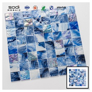 Fácil de pavimentar Splash Back Mosaics 4mm iridiscente Spa baño decoración de lujo al por mayor mosaico de vidrio piscina azulejos - Product Image 4