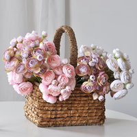 Bunga Buket Mini Ranunculus Mawar Teh Buatan Grosir untuk Dekorasi Wisuda, Hari Ibu, Hari Valentine, Rumah, dan Pernikahan