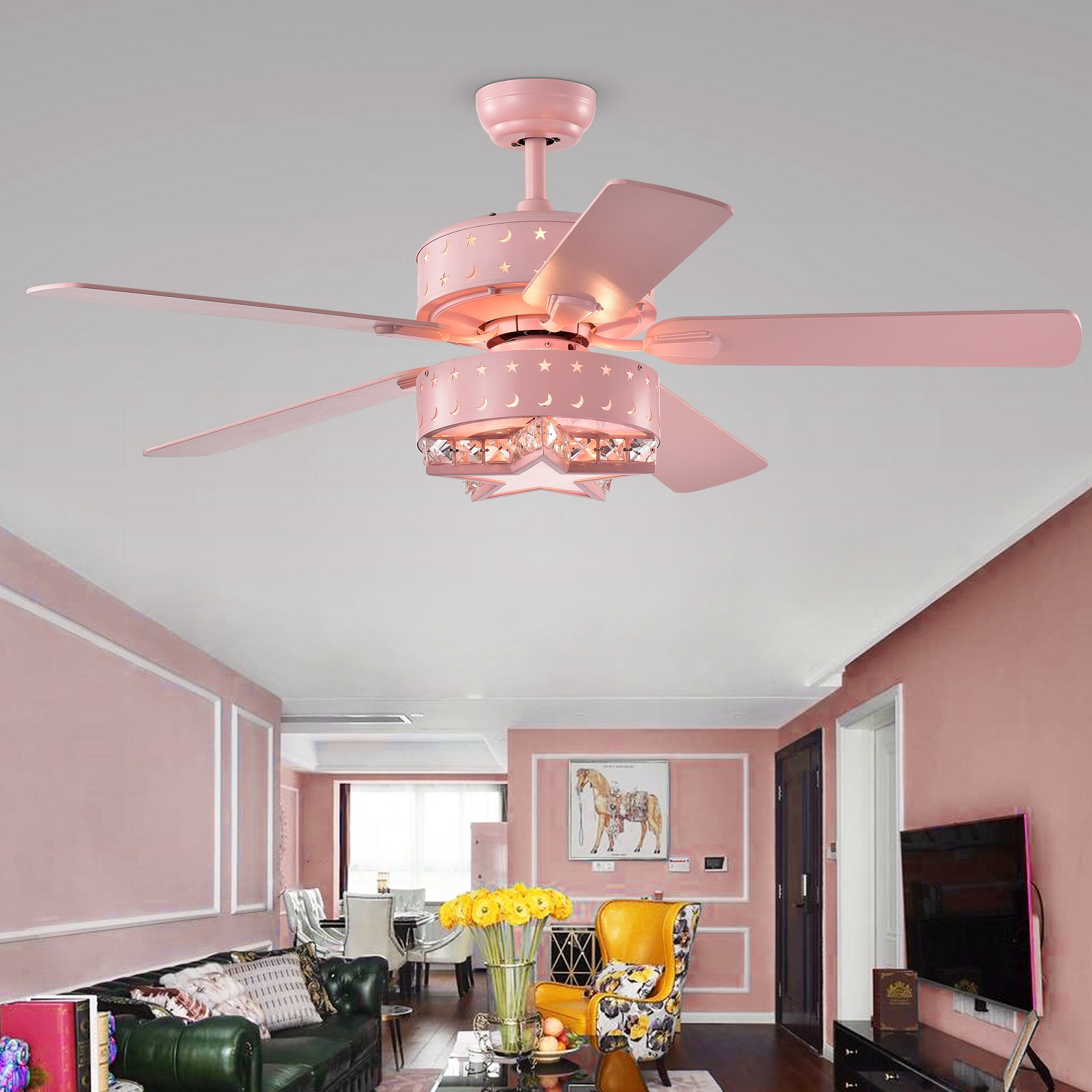 52-inch Star & Crescent Children Room Light Ceiling Fan with Remote Control