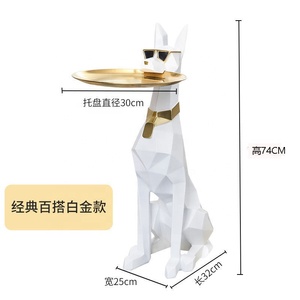 Estatuas creativas de <span class=keywords><strong>Doberman</strong></span> Escultura de animal de perro grande con bandeja de almacenamiento de Placa dorada para sala de estar - Product Image 4