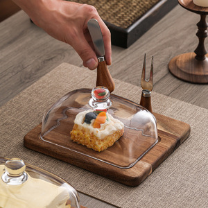 Bandeja de Madera de Diseño Nuevo 2026, Estilo Nórdico, para <span class=keywords><strong>Queso</strong></span>, Mantequilla, Pasteles, Postres, con Tapa de Vidrio Elegante y Cuchillo para Alimentos - Product Image 4