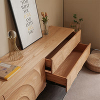 Console TV en bois de frêne blanc de qualité FAS avec sculpture ondulée unique, meuble TV multifonctionnel sur pied en bois massif