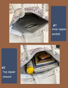 Sac de plage bohème pour femme, grande capacité, en toile, avec fermeture éclair, idéal pour l'été et les voyages – Nouvelle collection, offre spéciale - Product Image 6