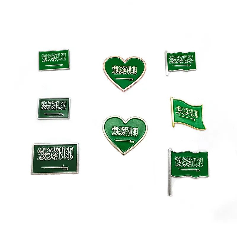 Respect for Muhammad: KSA Flag-inspired Metal Badges Pins Used in Saudi Arabia National Day