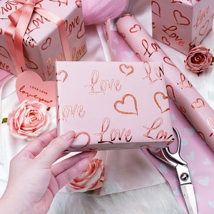 Love Heart <b>Pattern</b> Gift Wrapping <b>Paper</b> Double Sided Coated Art <b>Paper</b> Gold Stamp Eco-Friendly For Gift Craft Use - Product Image 1