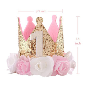 Couronne de fleurs rose pour le premier anniversaire 2026, chapeau décoratif de fête pour bébé fille, couronne de 1er anniversaire - Product Image 1