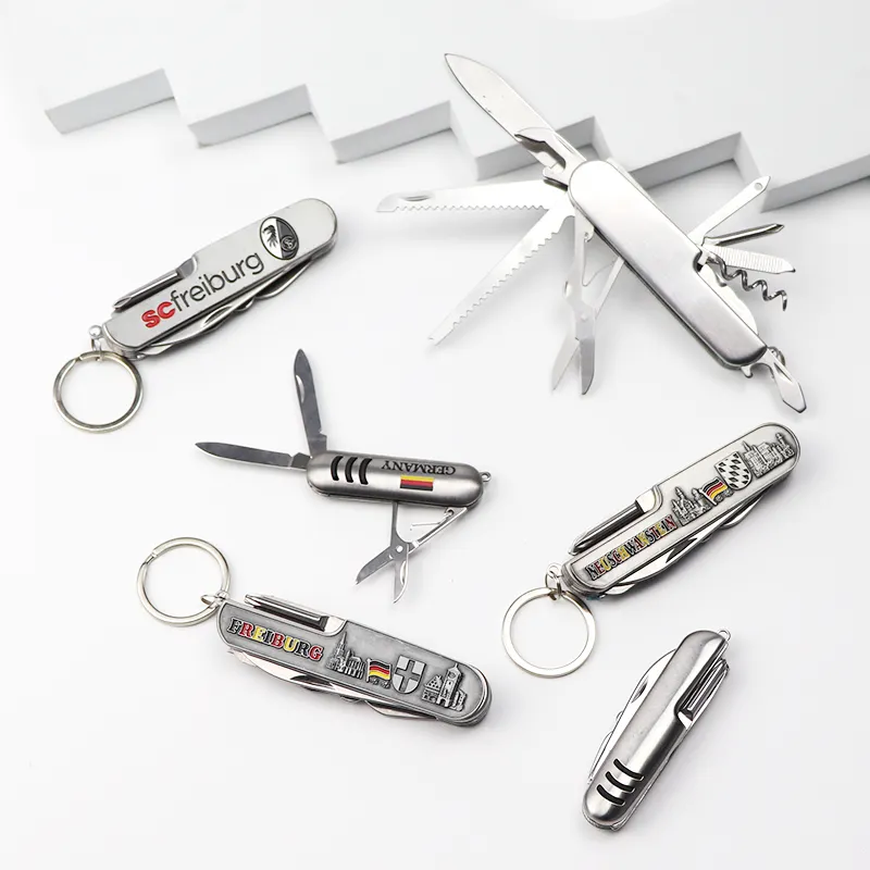 卸売カスタムロゴ折りたたみスイスナイフキーホルダー多目的機能ポケットナイフ