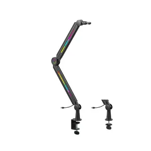 ¡Novedad de 2024! Micrófono de estudio profesional ajustable RGB de aluminio, brazo extensible, soporte de micrófono ajustable para transmisión en vivo