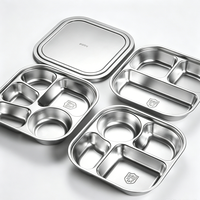 Boîte à lunch carrée en acier inoxydable 304 durable, plateau alimentaire pour micro-ondes, assiette compartimentée pour enfants avec couvercle pour la rentrée scolaire