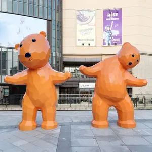 Escultura de fibra de vidrio de plástico reforzado de Miguo, personajes de dibujos animados de animales grandes, decoración de calle de mercado, estatua de oso geométrico