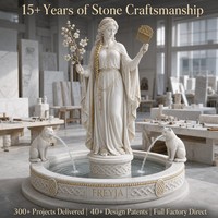 Fontaine Colonne en Marbre Blanc Personnalisée, Statue Nordique Freyja, Fontaine à Eau Chat au Peigne Doré, Design 3D, Projets OEM pour Villa