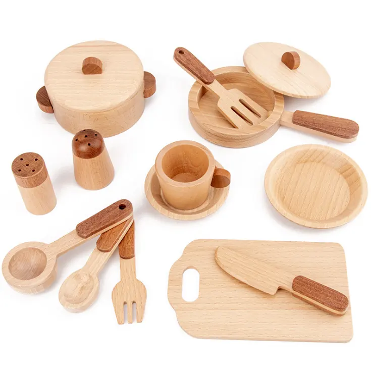 Service à thé en bois ensemble de cuisine tout-petits mini cuisine en bois pour enfants jouets en bois 2 à 4 ans