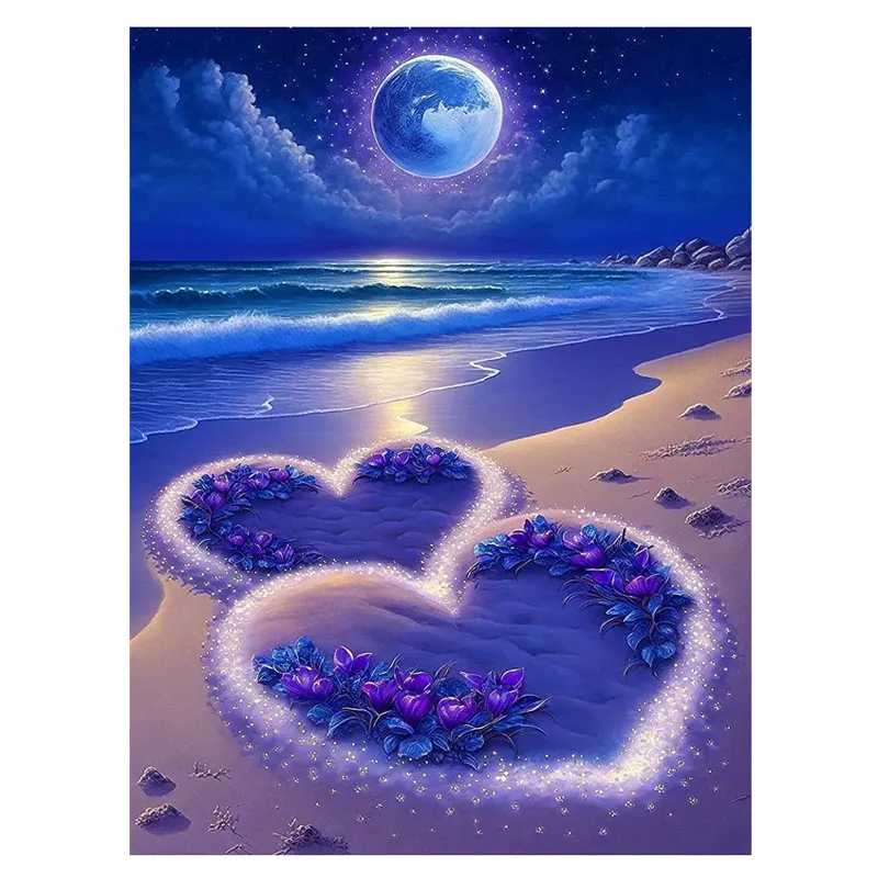 Venta al por mayor 5d Diy Diamond Painting Kits Purple Love Beach Painting Full Drill Ab Diamonds diseño personalizado hecho a mano decoración del hogar