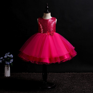 Flower Girls' Dress <b>Sequined</b> Tulle Skirt Strapless Pink <b>Red</b> Fuchsia Champagne Polyester Fiber Party Wear - Product Image 1