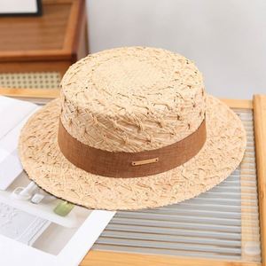 2024 Spring <b>Summer</b> Ribbon Decoration Lafite Custom <b>Straw</b> <b>Hat</b> Flat Top Brim Woman Sun <b>Hats</b> for <b>Summer</b> - Product Image 4