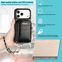 Étui de téléphone en cuir microfibre de luxe personnalisé en usine, bandoulière en métal, porte-cartes étanche estampé à chaud pour 13 Pro