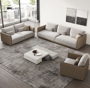 Set Sofa Persegi Minimalis Elegan dengan Bingkai Kain & Kulit Berwarna-Blok - Modern Mewah Ringan Multi-Kursi - Product Image 1