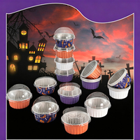 Moules à pâtisserie en aluminium 125 ml, ronds, pour Halloween, compatibles friteuse à air, jetables, pour muffins, cupcakes, mini-gâteaux