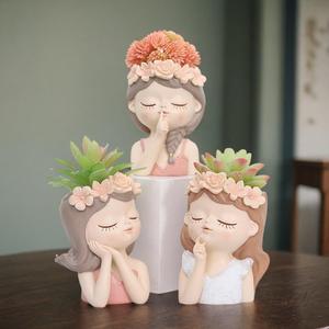 Adorable <span class=keywords><strong>maceta</strong></span> grande con cara <span class=keywords><strong>de</strong></span> niña, <span class=keywords><strong>maceta</strong></span> suculenta grande bonita, <span class=keywords><strong>maceta</strong></span> <span class=keywords><strong>de</strong></span> resina para granja, decoración del hogar para jardín - Product Image 2