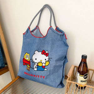 Nueva Bolsa de Compras Portátil de Gran Capacidad en Mezclilla Azul con Cadena Japonesa, Forro de Poliéster, Bordado y Porta Tarjetas de Identificación para Mujer - Product Image 2