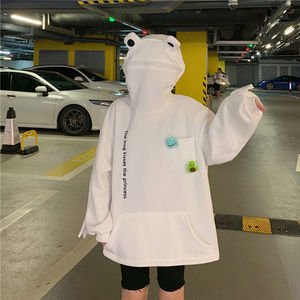 Dropshipping Hoodie bulu kodok uniseks, kaos hangat longgar lengan penuh ritsleting Loverly, Hoodie gaya kartun katak musim gugur musim dingin untuk pria - Product Image 2