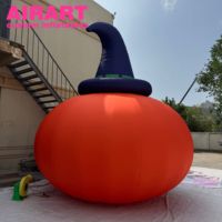 Calabaza Inflable con Sombrero de Bruja, Calabaza Inflable de Halloween con Cara de Payaso Impresa, Gran Decoración Inflable de Halloween para Centros Comerciales