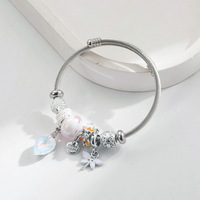 Bracelet en acier inoxydable argenté, simple et tendance, avec pendentif en alliage feuille libellule, réglable