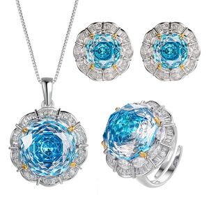 Factory Wholesale High Quality Eco-friendly Copper Rose Cut 16-10MM Sea Blue Cubic Zirconia Necklace <b>Set</b> for Women - Product Image 1