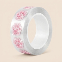 Digital Bedrucktes Transparentes PET-Klebeband mit Katzenpfoten- und Sakura-Motiv, Glitzer-Sand-Finish für Gemütliche Nachmittage