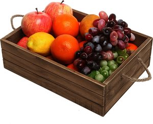 Decorative Open Top Small Wooden Box Rustic Brown Storage Crate Wooden Storage Box with Cord Handle