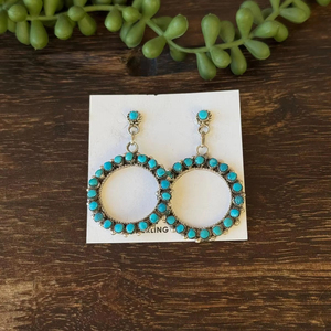 Kingman Turquoise & Sterling Silver Post <b>Dangle</b> Cluster <b>Earrings</b> Unique Artisan Jewelry For Women Gift - Product Image 1