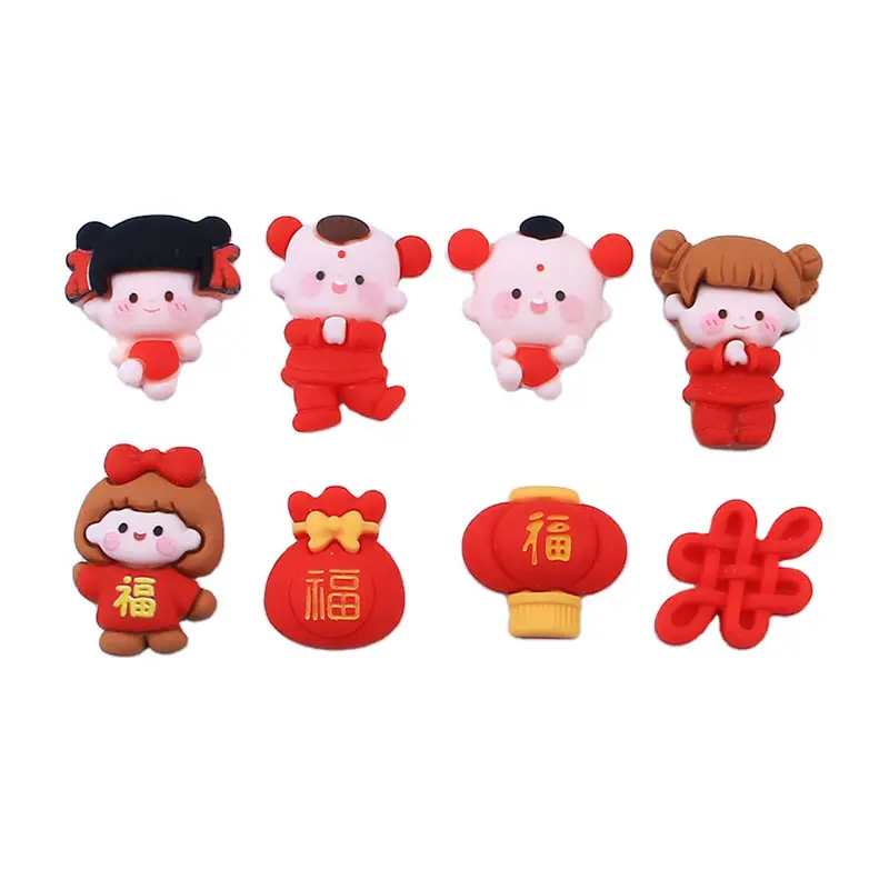 Chinese Zodiac Rabbit Resin Flat Back Red Doll Lantern Slime Charms Cute Nail Charm Croc For Mobile Phose Case DIY Craft Making