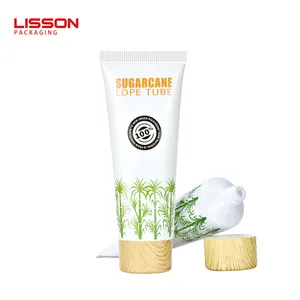 Empty Cosmetics Tubes Pe Sugarcane Face Wash Packaging Tube With Bamboo Printing Cap