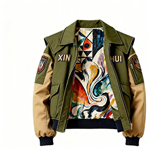 Chaqueta Bomber Varsity Moderna Personalizada, Unisex, Estilo Urbano, Bordado de Alta Calidad, Patrón Geométrico en las Mangas, Forro Artístico de Lujo, Larga - Product Image 4