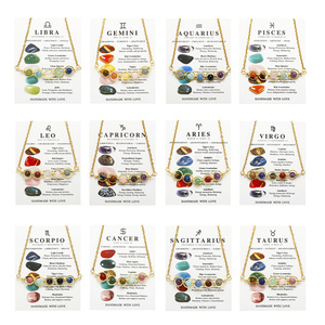 Nuevo colorido 12 signos de constelación collar de cuentas de piedra de acero inoxidable amatista guisante vaina collar de cadena de clavícula - Product Image 3