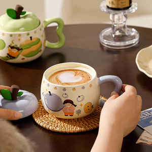 Girls Apple ceramic Cup High appearance level Drink cup New <b>mug</b> with lid breakfast milk cup <b>gift</b> - Product Image 5