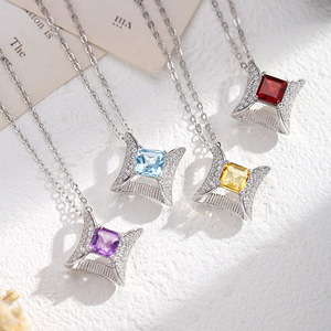 จี้สร้อยคอรูปดาวหินธรรมชาติทรงสี่เหลี่ยมขนาด 5 มม. 9 ชิ้น เงินแท้ 925 ป้องกันการหมอง สำหรับผู้หญิง - Product Image 3