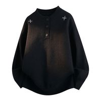 Pull en coton tricoté personnalisé pour homme, col rond, détails boutonnés, poignets côtelés, style vintage, streetwear décontracté, automne, anti-plis