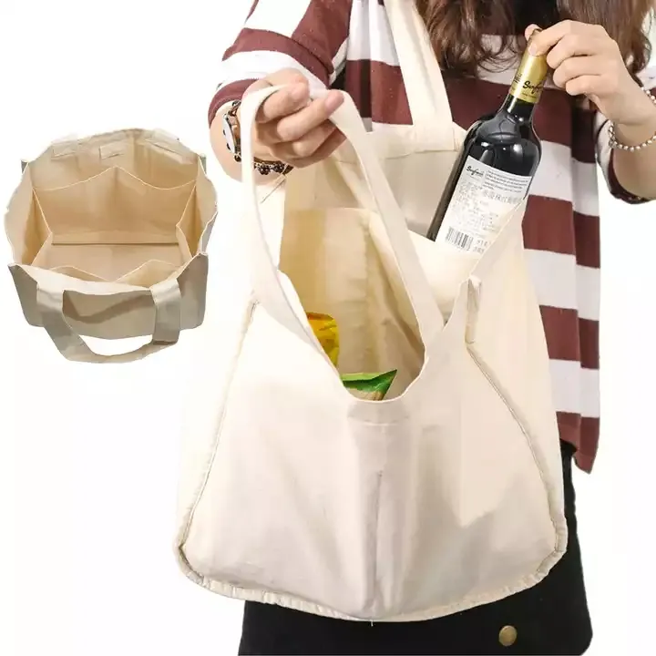 बड़े ढोना बैग के साथ कस्टम मुद्रित लोगो के अंदर जेब कपास कैनवास ढोना शॉपिंग बैग पुन: प्रयोज्य शॉपिंग किराने बैग
