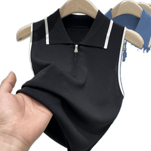 Haute qualité été mode femmes tricoté col polo haut court <span class=keywords><strong>sans</strong></span> manches sortir hauts femmes débardeurs - Product Image 2