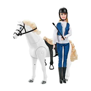 Brinquedo elétrico de cavalo de equitação animal com boneca de juntas móveis de corpo sólido de 29 cm