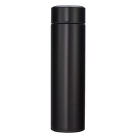 Bouteille d'eau isotherme moderne minimaliste noire mate en acier inoxydable à double paroi, gourde de voyage, tasse à café
